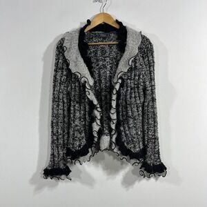 Dressbarn Y2K Fairy Grunge Ruffle Trim Knit Open Cardigan Sweater Womens Large